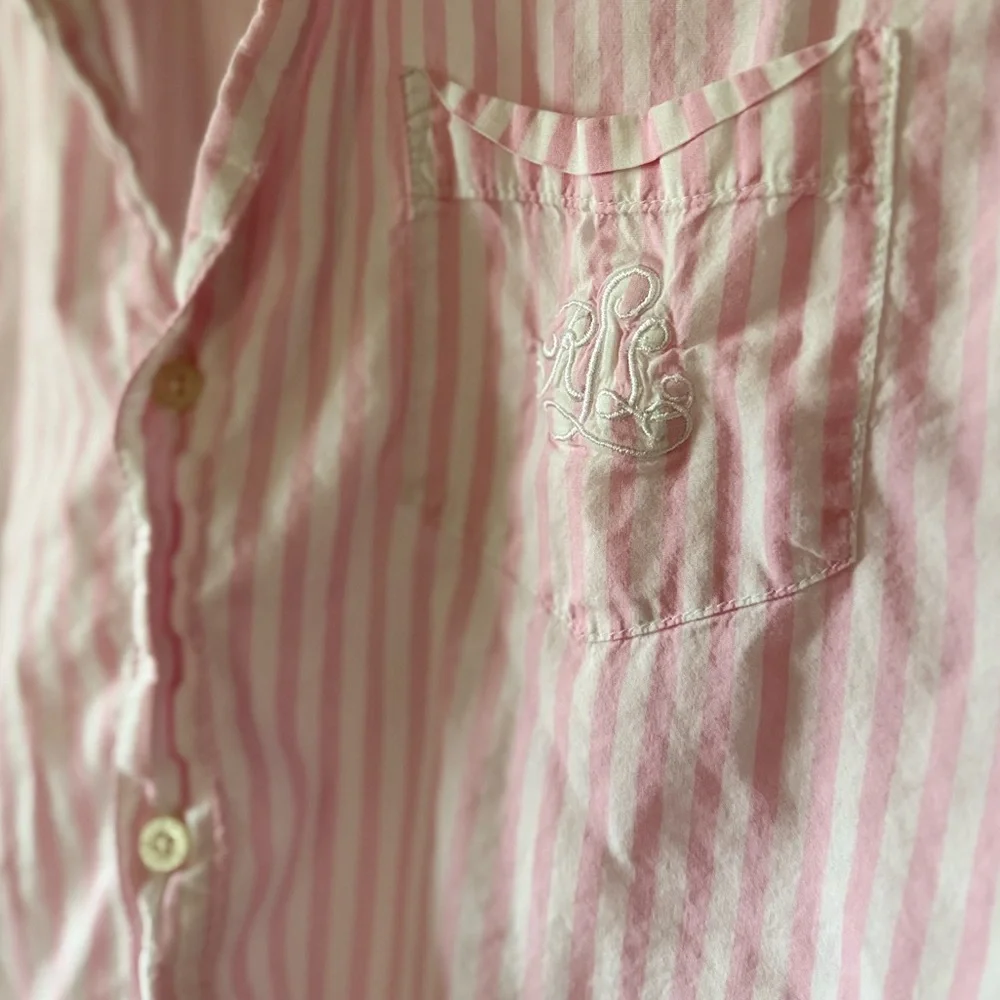Lauren Ralph Lauren Pink and White Striped Top & Shorts Pajama Set LRL - Picture 2 of 8